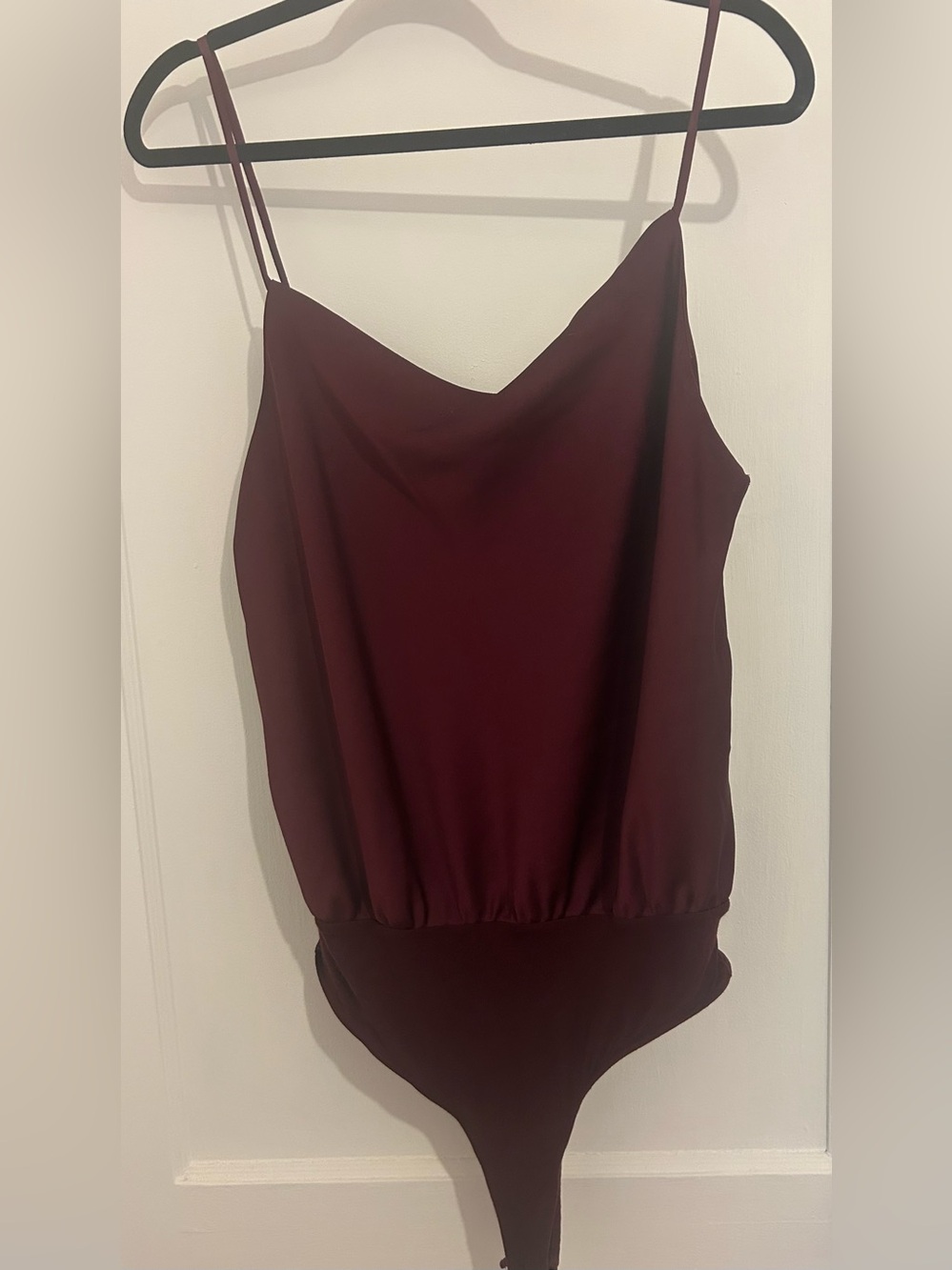 Lulu's Wine Red Satin Cowl Neck Bodysuit